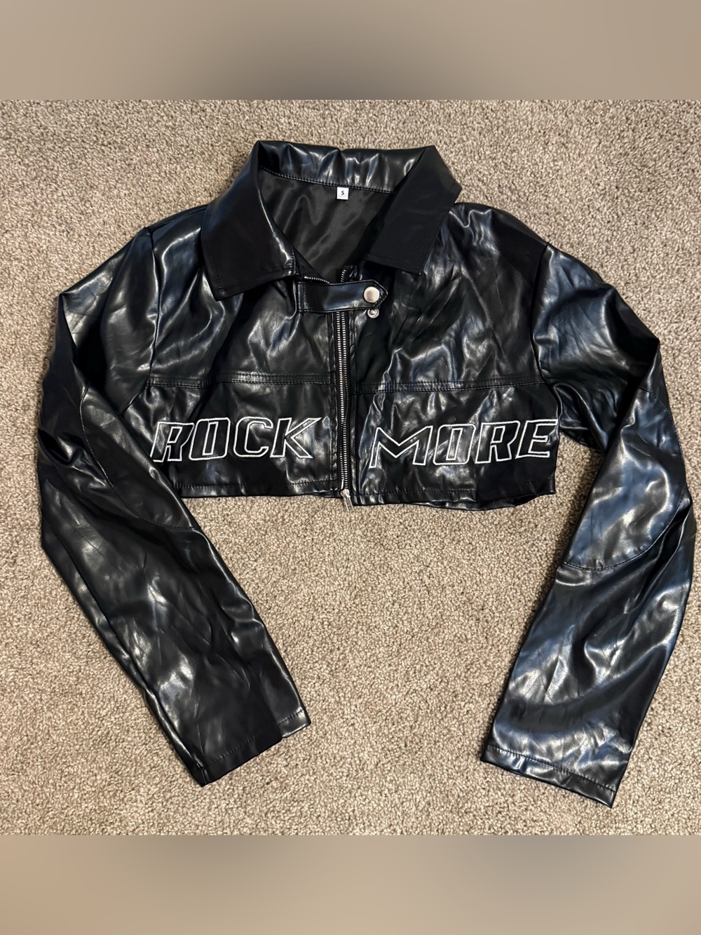 Cropped Black Faux Leather Jacket - ROCK MORE